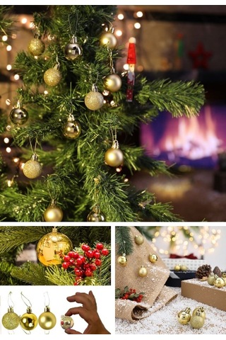12 Adet Gold 2,5 Cm Mini Yılbaşı Topu, Noel Çam Ağacı Topu, Süs Topu
