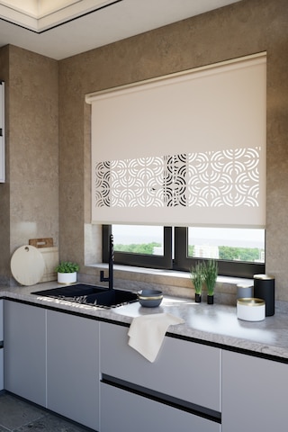 Lazer Kesim Mat Stor Perde, Lazer Kesimli Modern Serisi, M-171003 Açık Kahverengi Renk Açık Kahverengi