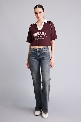 Defacto %100 Pamuk Oversize Kontrast Polo Yaka Baskılı Crop Tişört I6806ax26aubr2 Bordo-br2