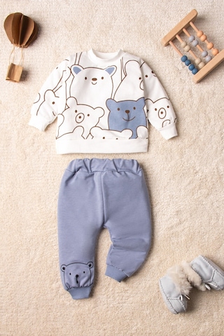 Mai Perla Smile Bear Nose 2'li Unisex Bebek Alt Üst Takım Mavi