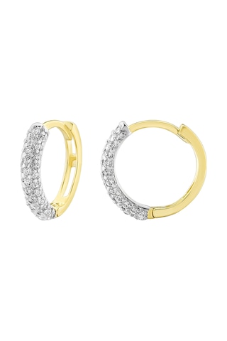 Moom Mücevherat Kadın 14 Ayar Altın Küpe Minimalist Zirkon Taşlı Modern Halka Altın Küpe 12 Mm-Mm20033