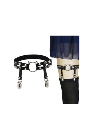 Homyl Kadın Deri Bacak Halkası Jartiyer Kemer Elastik Punk Siyah