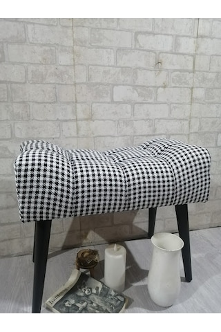 Puf ,siyah-beyaz ,puf Kazayağı Keten Kumaş ,siyah Ayak ,çima Diki