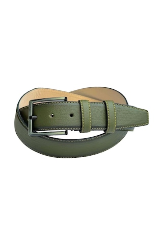 Süzer Deri 4 Cm. Klasik Suni Deri Dikişli Model Erkek Kemer Haki Yeşil