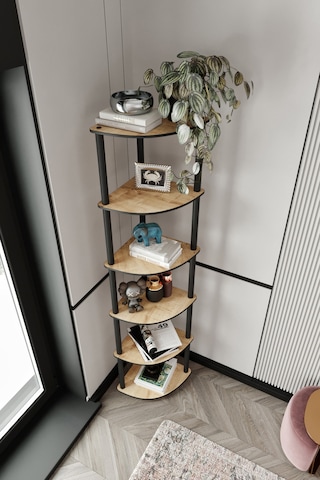 Masivo Köşe Kitaplık Safir Meşe 6 Katlı Meşe