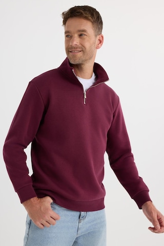 Tudors Unisex Relax Fit Rahat Kesim Pamuklu İçi Polarlı Yarım Fermuarlı Bordo Dik Yaka Sweatshirt-35165 Bordo