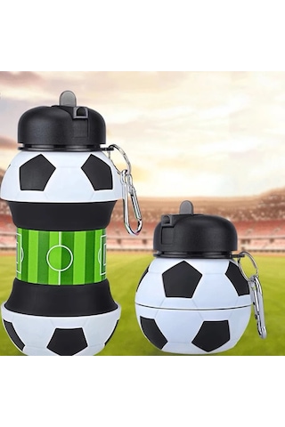 550ml Yaratıcı Futbol Şekilli Katlanır Silikon Su Şişesi Açık