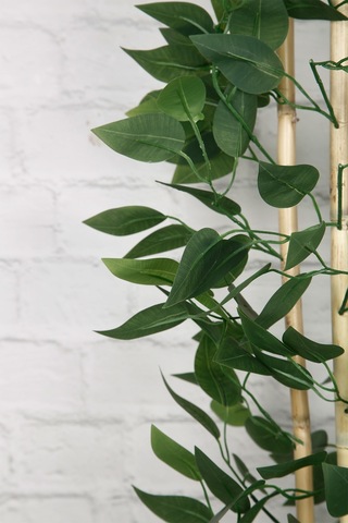 Yapay Çiçek Beton Saksıda Benjamin Salon Ağacı Bitkisi Dekoratif 3 Bambu Gövde Dolgun Yapraklı 105cm