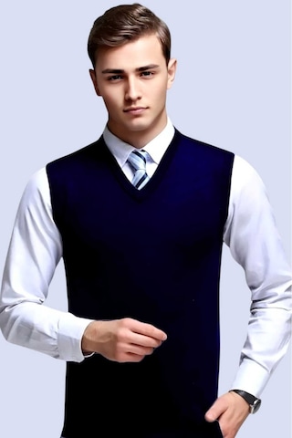 Tezzgelsin Erkek V Yaka Triko Tüylenmez Süveter Erkek Slim Fit Süveter Lacivert