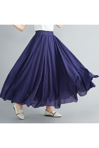Yaz Sonbahar Kadın Etek Edebi Büyük Boy Pamuk Keten Yarım Etek Elastik Bel Keten A-line Etek Uzun Bölüm Saf Renk Rüzgar Salıncak Etek Camgöbeği
