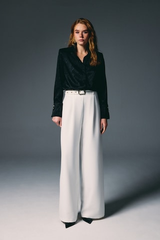 Sateen Kemerli Bol Pantolon - Ekru-136822 Ekru