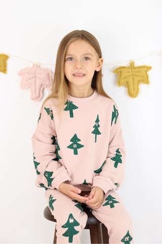 Yeni Sezon 3 İplik Mini Figür Çam Ağacı Desen Mini Figürlü Sweatshirt Eşofman Alt Üst Takım 2 Parça Taş