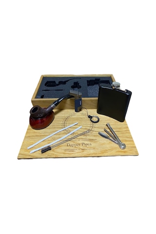 Dapper Gül Kökü Haki Yeşil Mataralı Çakmaklı Pipo Seti 605954-509210