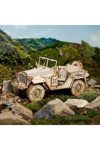 Rokr Mc701 Asker Ordu Arabası Army Field Car Dıy Minyatür Maket Model Seti Ahşap 3d Wooden Puzzle 3d Model Kit Detaylı Dekoratif Hobi Seti Ahşap Maket