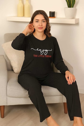 Tenra Kadın Pijama Takımı %100 Pamuk Siyah