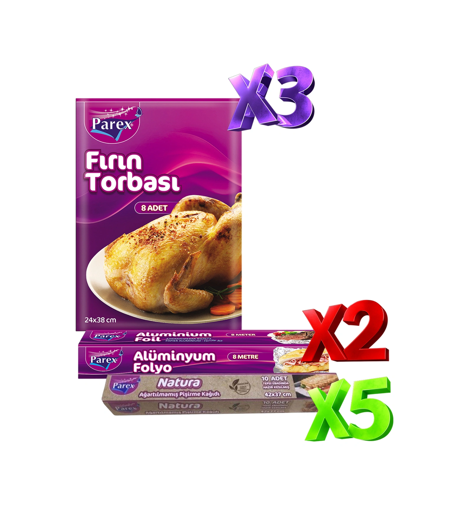Natura 5'li Pişirme Kağıdı 3'lü Fırın Torbası Ve 2'li Alüminyum Folyo Paketi