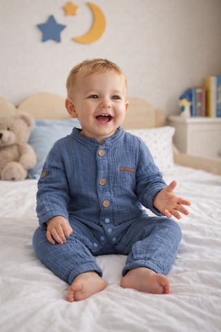 Babyhola Kız Erkek Bebek Tulum Pamuk Müslin Katlanabilir Kollu Çıtçıtlı 22401 Lacivert