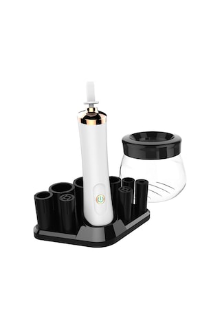 Maiyame Makine İle Makyaj Fırçaları Otomatik Temizlenir Ve Kurutulur - Pilli, Beyaz, 8 Silikon Kılıf, Taban Tablası, Transparan Çanta