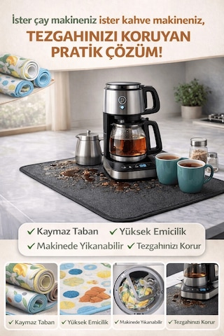 Ers Çay Matı Çay Makinesi % 100 Mikrofiber Altlığı Su Emici Tezgah Koruyucu Kurulama Matı