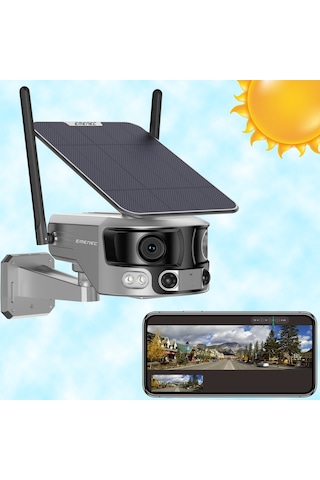 Emenec Wifi Solar Güneş Enerjili 4k 180 2-lens Güvenlik Kamerası
