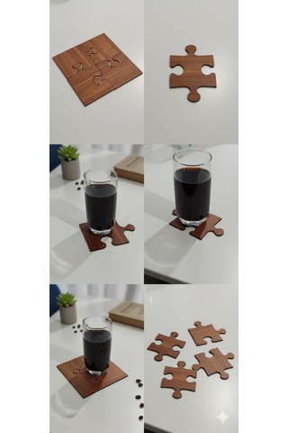 Ahşap Puzzle Bardak Altlığı Seti Ceviz