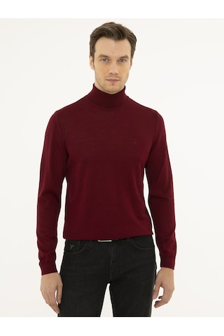 Cacharel Bordo Slim Fit Balıkçı Yaka Basic Triko Kazak Kırmızı