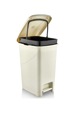 Omnipazar Srl-3029 Slim Pedallı Plastik Çöp Kovası İç Kovalı 25 Litre Bej