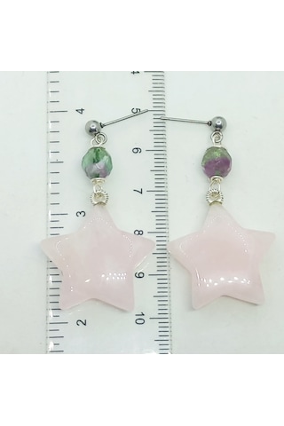 2818 Pembe Kuvars Florit Çelik Aparatlı El Yapımı Küpe Açık Pembe