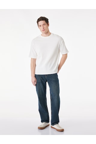 Koton Kısa Kollu Bisiklet Yaka Pamuklu Tok Kumaş Basic Oversize Tişört Beyaz 6sam10279mk