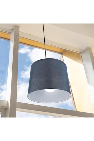 Orta Davul Lambası Gölgesi Doğal Keten El Yapımı Işık Kapak Lambası Gölgesinde Masa Lambası Ve Zemin Açık Mavi Altın - Mavi