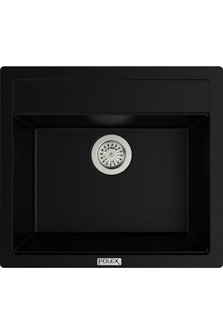 Polex Cristalüx Granit Evye P-08 Siyah Tezgah Altı Ve Tezgah Üstü Kare Mutfak Evyesi 55.5x50 CM