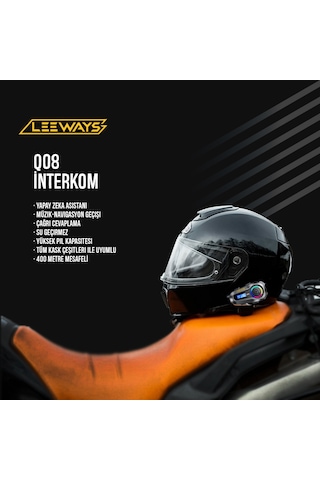 Leeways Q08 5.3 Uyumlu Motosiklet Kask Kulaklık Intercom Işıklı Motorsiklet Interkom