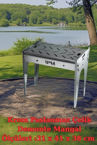 Mangal, Demonte, Krom Paslanmaz Çelik, Taşıma Çantalı Gümüş