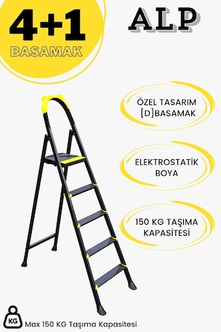 Karen Alp 4+1 Metal Basamaklı Katlanabilir Merdiven Siyah