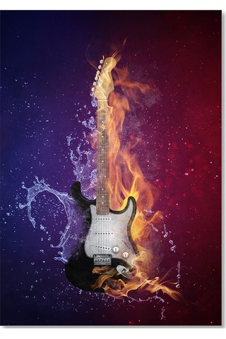 Cakasepetim Ateş Ve Su Ortaklığı Elektrogitar Ahşap Mdf Tablo