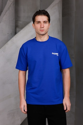 Erkek Baskılı Oversize Bisiklet Yaka 2 İki İplik Kompakt T-shirt Saks