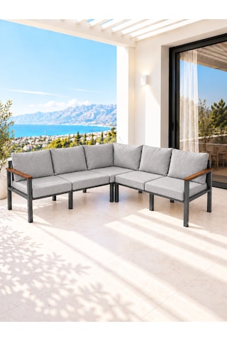 Balkon L Koltuk 5 Kişilik Köşe Takımı, Bahçe Ve Teras Mobilyası Beyaz