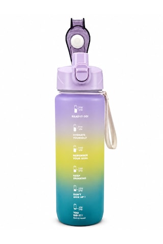 Motivasyon Su Matarası 1100 Ml Zaman Çizelgeli Sızdırmaz Kilitli Taşıma İpli Spor Matara Mor