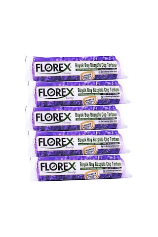 Florex 60 Litre Büzgülü Lavanta Kokulu Çöp Torbası Poşeti / 65 x 70 Cm. - 10x5 Rulo / Paket