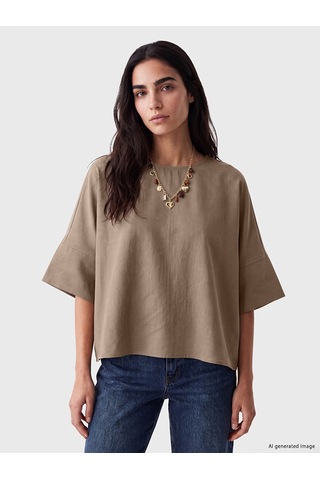 Lcw Vision Kahverengi Bisiklet Yaka Oversize Bluz
