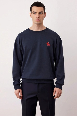 Benerly Erkek Bisiklet Yaka Düşük Kol Uzun Kol Sweatshirt Fonksiyonel Day Lacivert