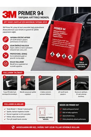 3m Primer 94 Bant Yapıştırıcı Arttırıcı Kuvvetlendirici Primer Mendil 5adet