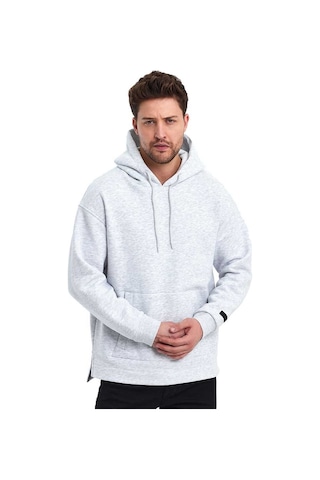 Adams Kapüşonlu Oversize Kanguru Cep Şardonlu 3 İplik Erkek Sweatshirt 001