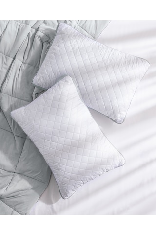 Madame Coco 2'li Klimalı Yastık - Beyaz/Açık Gri - 50x70 cm