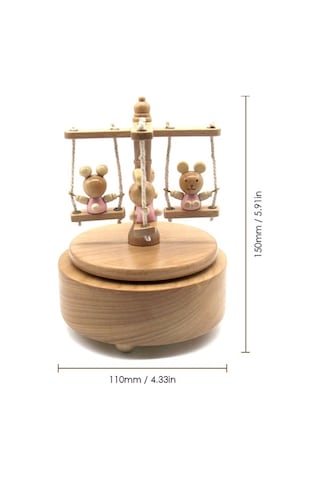 Novahub Ahşap Döner Salıncak Müzik Kutusu - Noel Şarkılı Mekanik Kurmalı Dekoratif Hediye Ahşap Rengi Ahşap Rengi