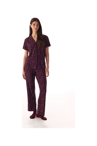 Penti Bordo Leopard Rib Gömlek Pantolon Pijama Takımı