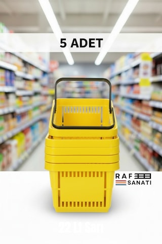 5 Adet / 22 Litre Plastik Market Alışveriş Sepeti Profesyonel Market Mağaza El Sepeti Sarı