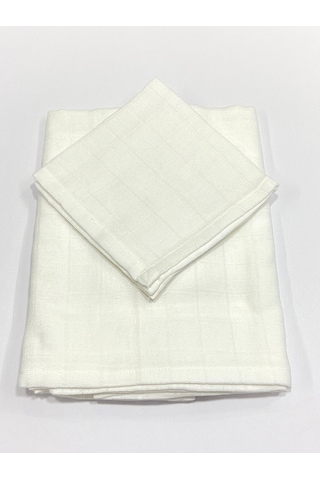 Müslin %100 Organik Pamuk Kumaş Örtü Battaniye 100x100cm+ Ağız Mendili Hediyeli Beyaz Beyaz