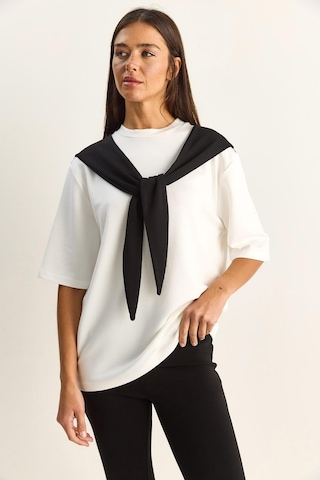 Shade Kadın Şal Detaylı Oversize Basic T-shirt 1094 60286118 - Beyaz-siyah Beyaz - Siyah