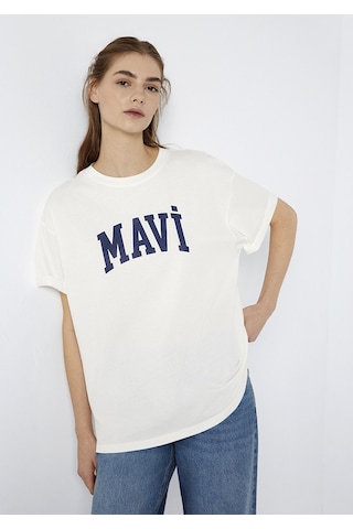 Mavi - Mavi Logo Baskılı Ekru Tişört. 1600843-81964 Ekru